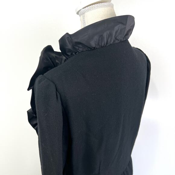 Vintage Midi Dress High Ruffle Collar Black - Picture 7 of 8